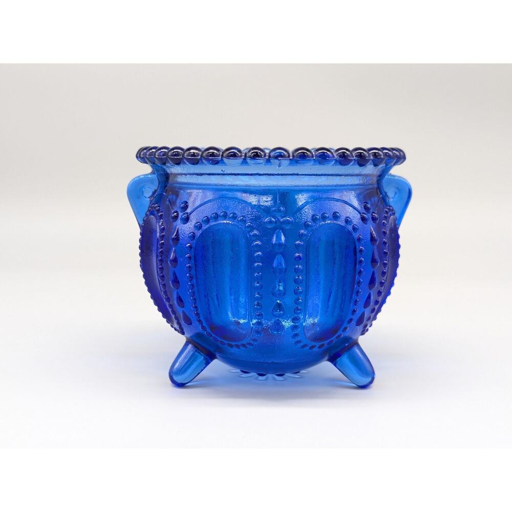 Vintage Hofbauer Byrdes Round Cobalt Blue Footed Glass Candy Dish No Lid